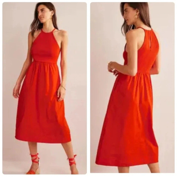 Boden Ribbed Halterneck Midi Dress in Orange Size 16 Size 18 NWT New - Picture 1 of 14